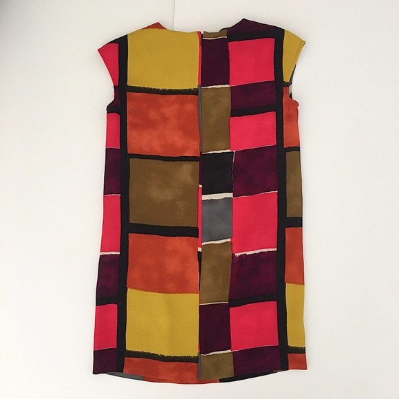 Ann Taylor LOFT Watercolor Geometric Colorblock Mondrian Print Shift Dress - Picture 6 of 8